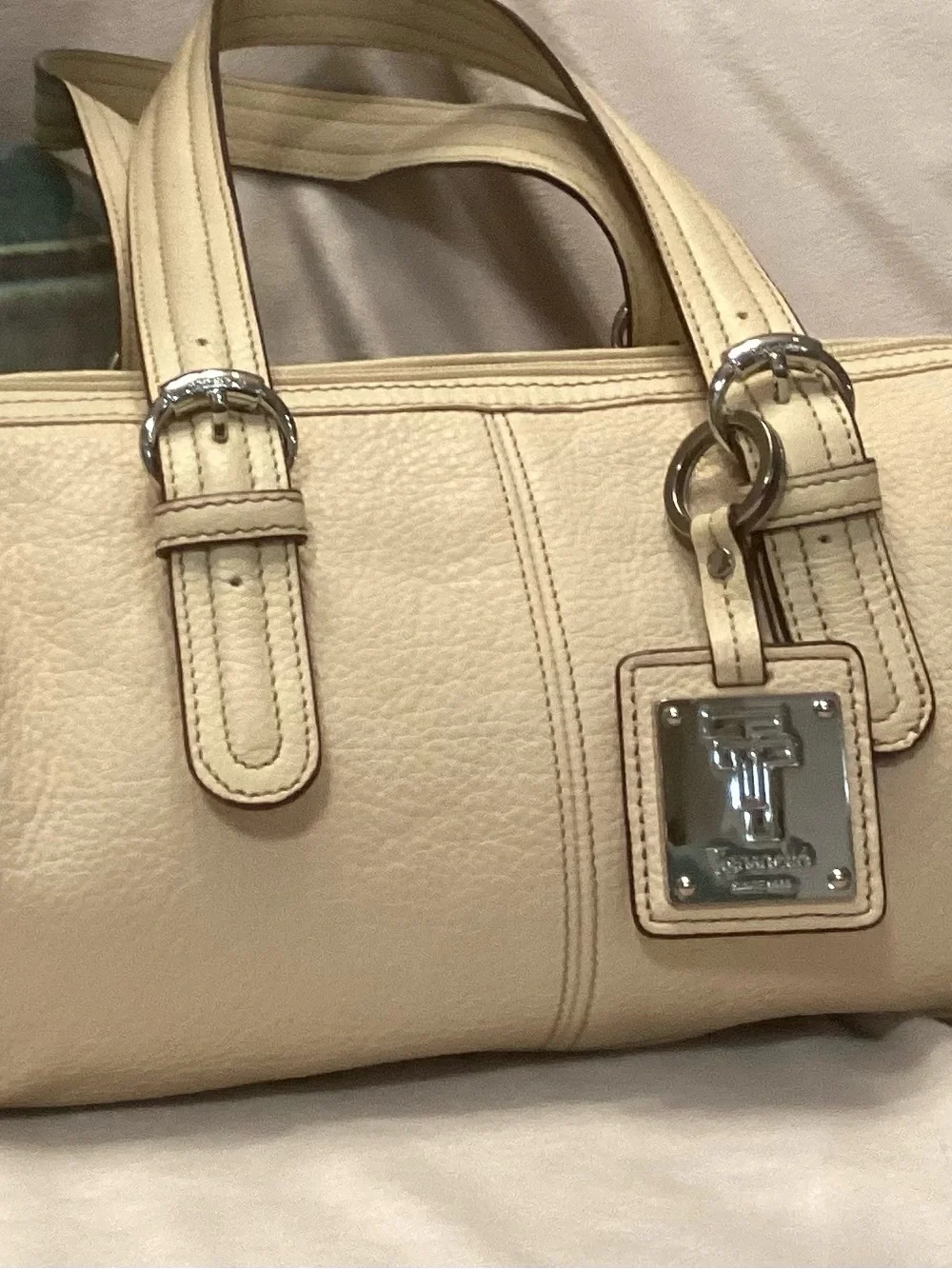 Vintage Tiganello Barrel Satchel cream color pebbled leather